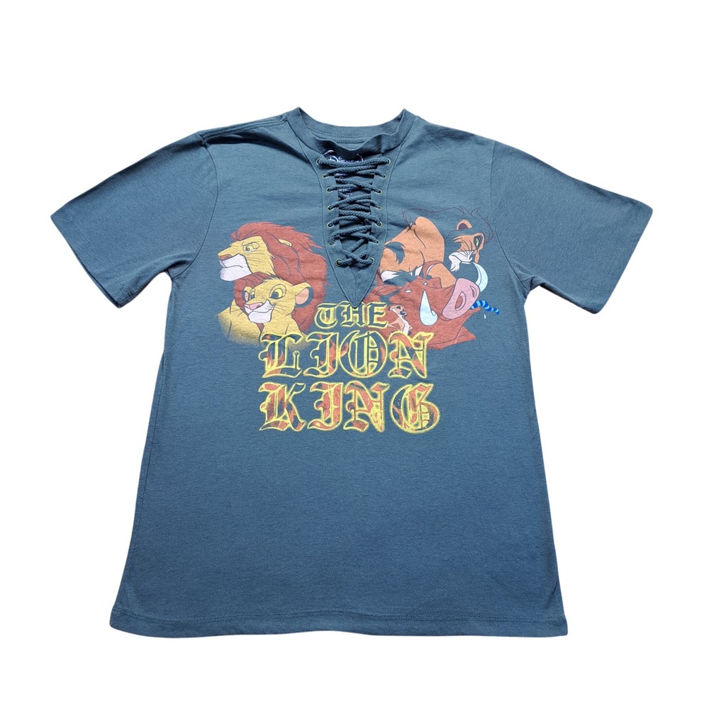 Disney The Lion King Graphic Tee Womens S Gray Excellent LaceUp V-Neck Short Slv